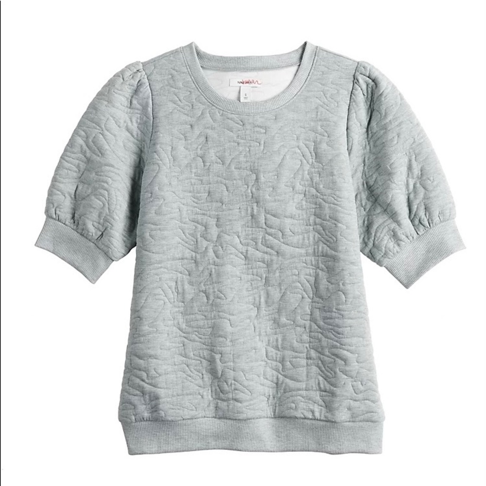 NWT | Nine West Grey Fox Heather Short Sleeve Quilted Sweatshirt | XS